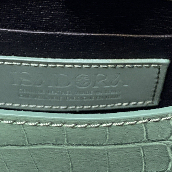 Isadora Crossbody Shoulder Bag Cellphone Green Embossed Leather Wide Strap NWT - Picture 10 of 12